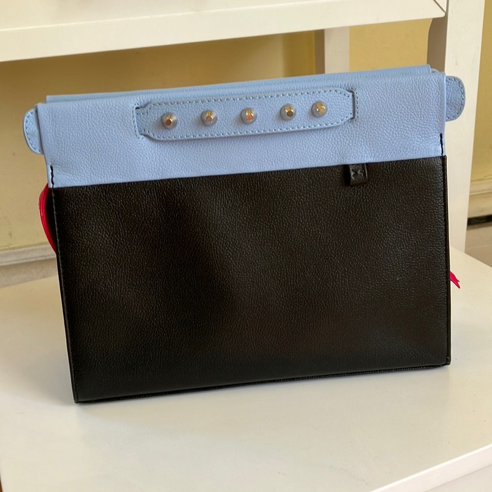 Min & Mon Black and Light Blue Crossbody Bag with Pink Accent